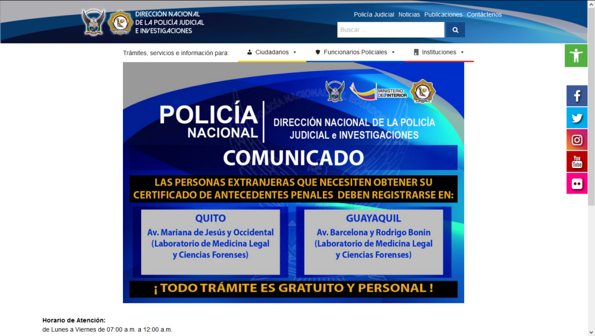 Dirección policía judicial Ecuador